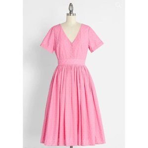 MODCLOTH FABULOUS FIT & FLAIR SHIRT DRESS PINK NWT SIZE 8 POCKETS